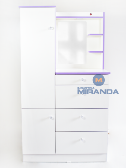 Cómoda con espejo 90cm. - Blanco con lila